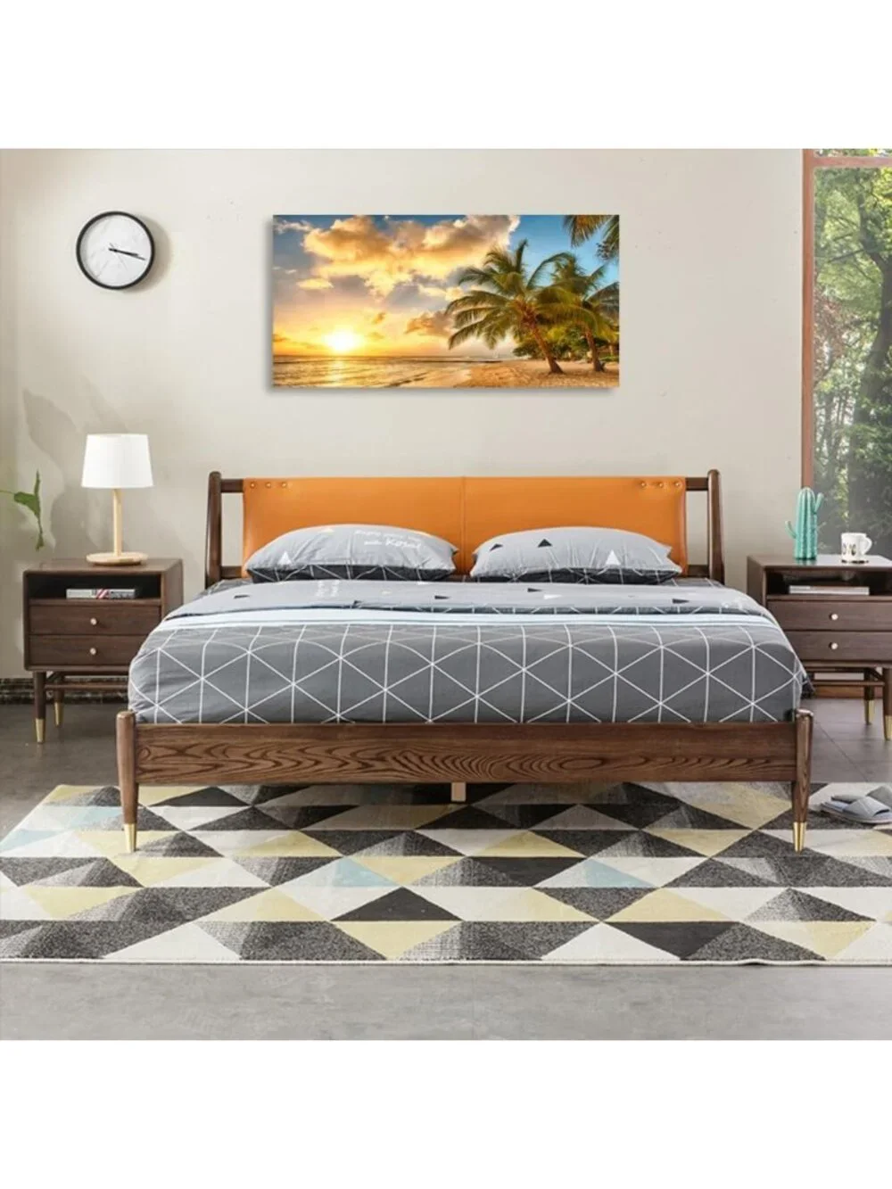 Golden Ocean Beach Canvas Art - Sunset Palm Tree Landscape Print, Ready to Hang